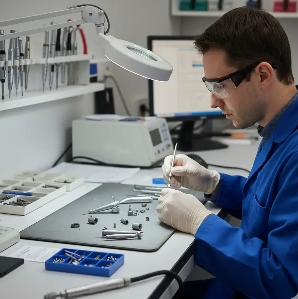 A Dental Handpiece Expert repairing high speed turbines at Essential Handpiece Repairs.