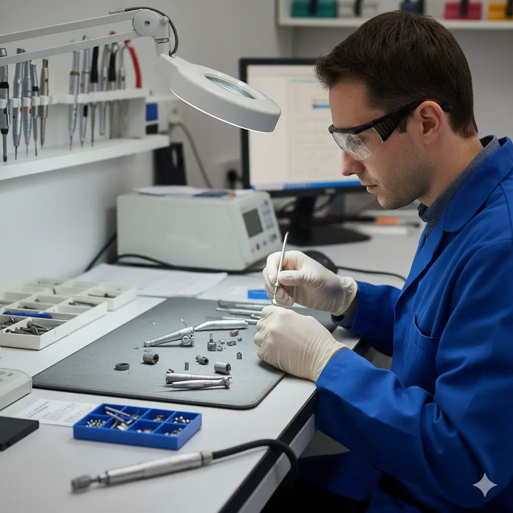A Dental Handpiece Expert repairing high speed turbines at Essential Handpiece Repairs.